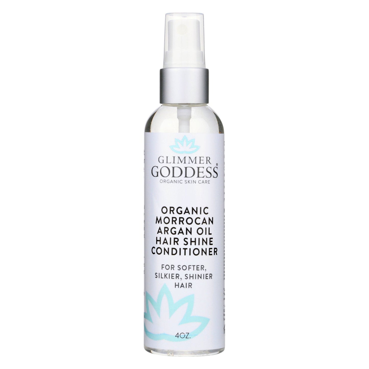 Glimmer Goddess Organic Moroccan Argan Oil hair conditioner bottle on a white background
