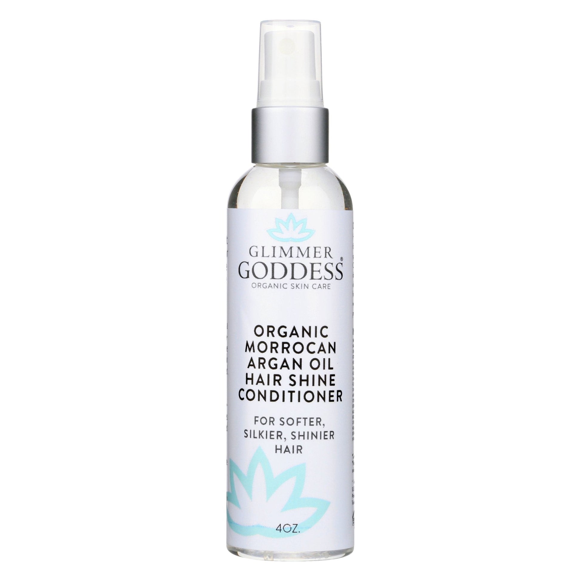 Glimmer Goddess Organic Moroccan Argan Oil hair conditioner bottle on a white background